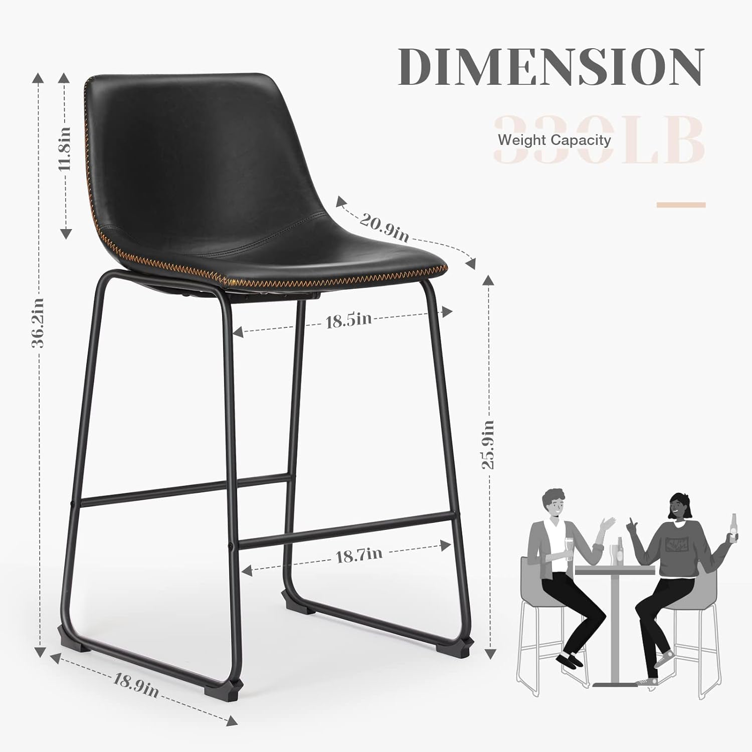 Industrial Faux Leather Bar Stools Set of Two