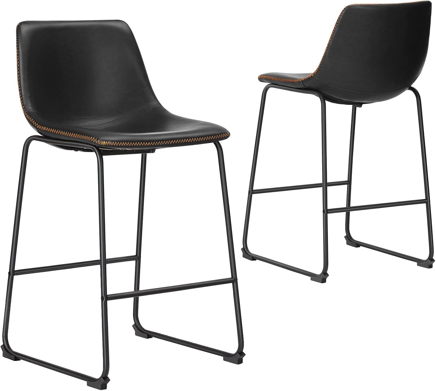 Industrial Faux Leather Bar Stools Set of Two