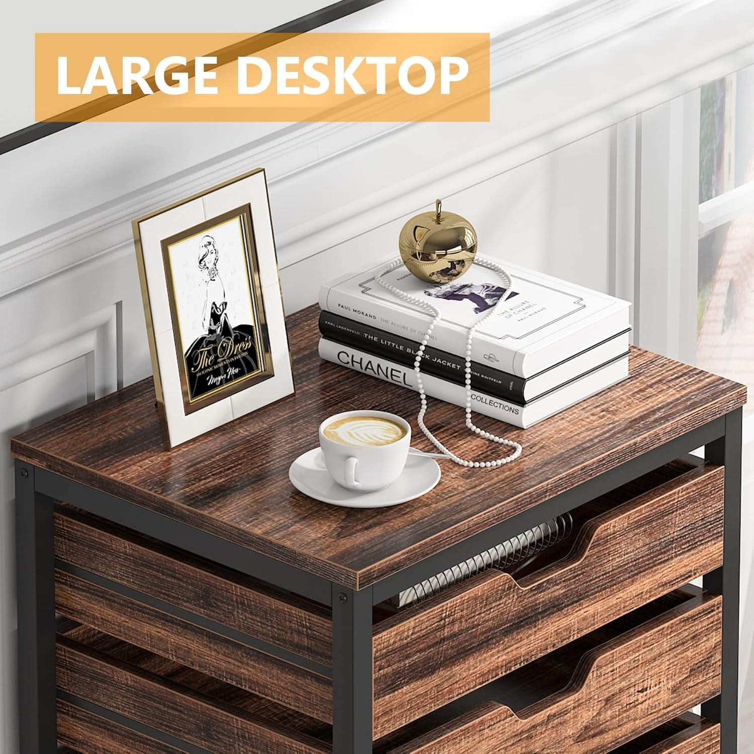 Industrial Five Drawer Wood Dresser Cart BrownFinish