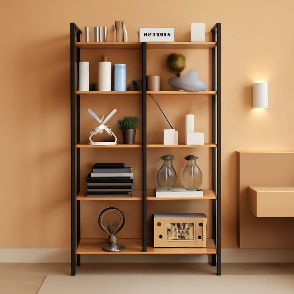 Industrial Five Tier Etagere Bookshelf Vintage Oak Finish