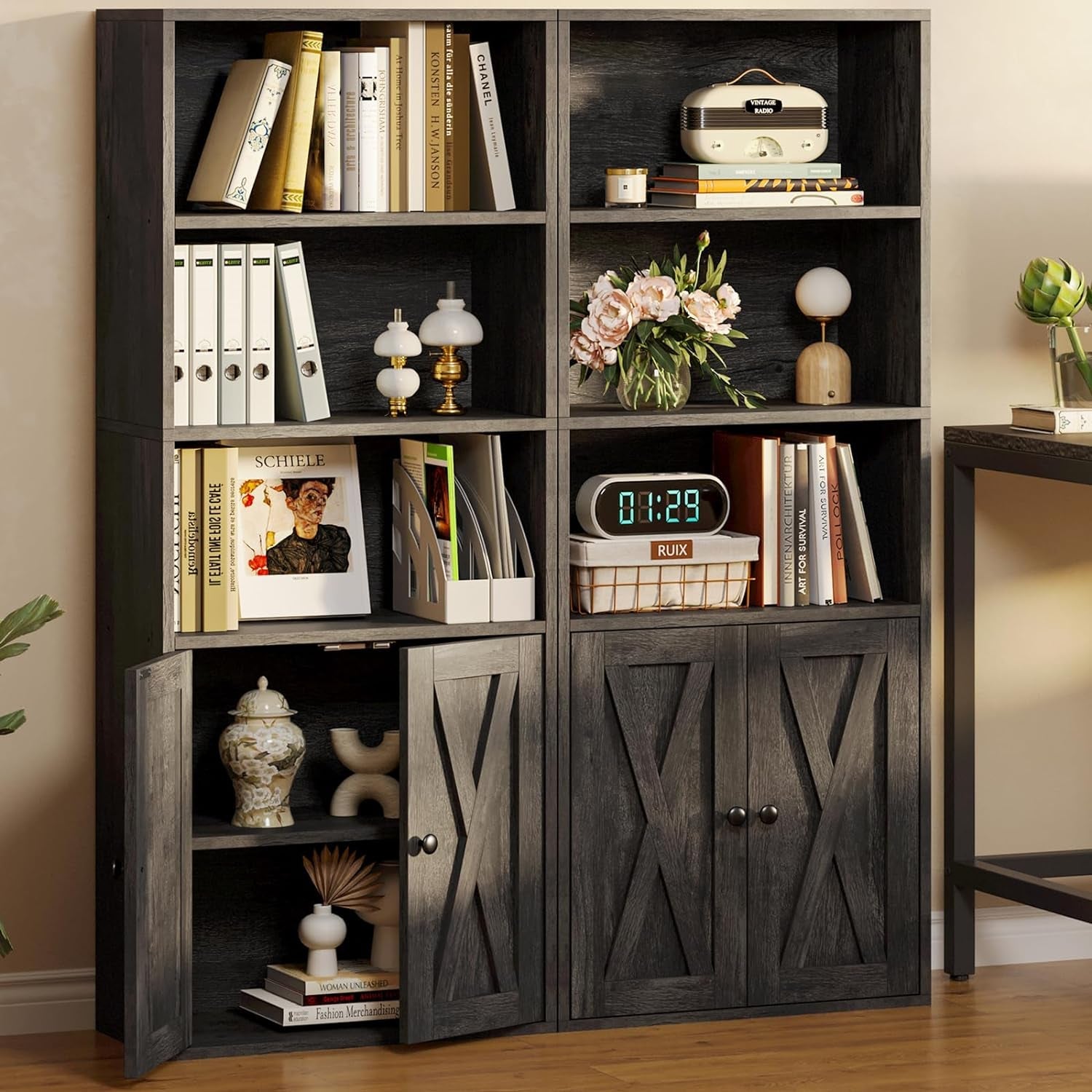 Industrial Floor Standing 5 Shelf Bookcase With Doors