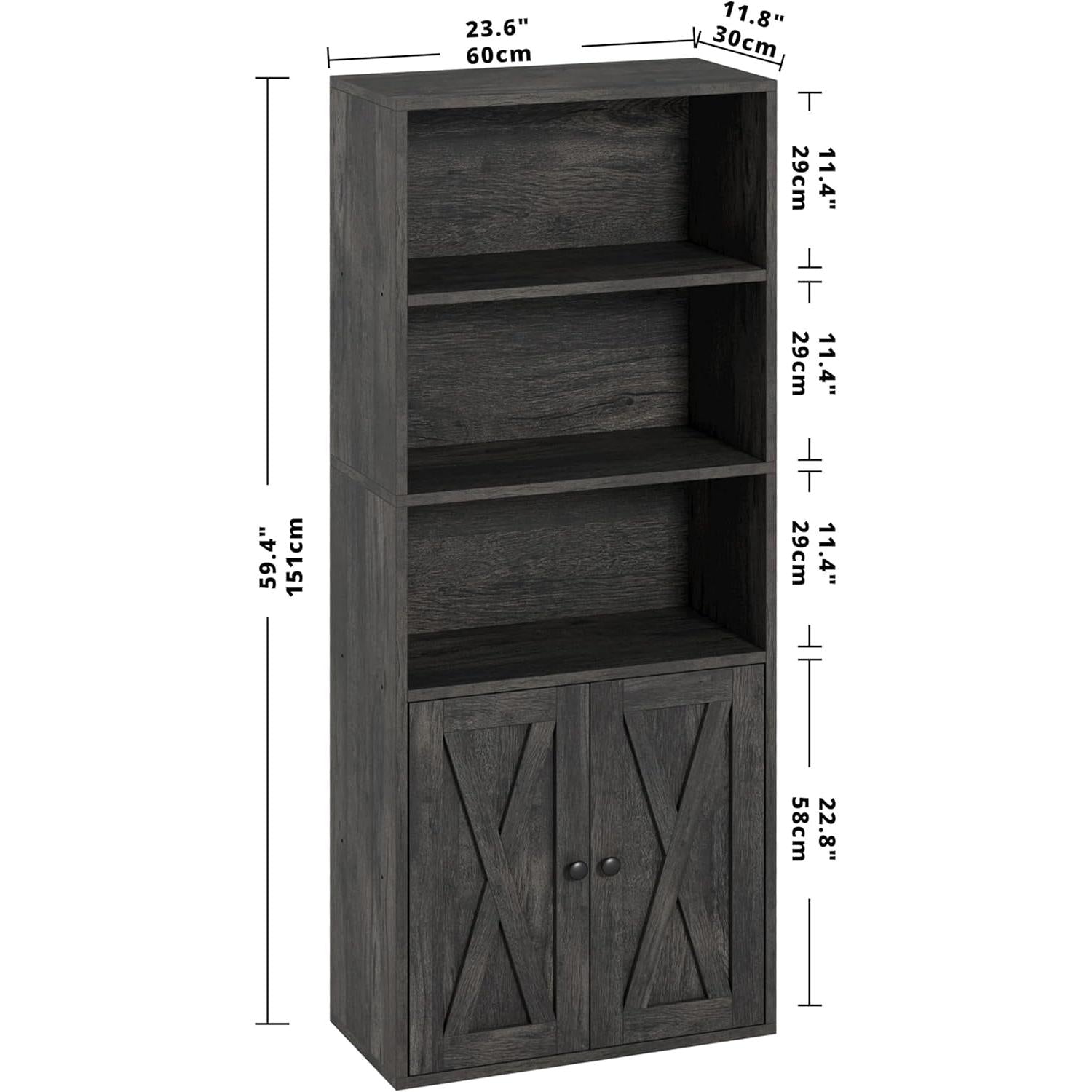 Industrial Floor Standing 5 Shelf Bookcase With Doors
