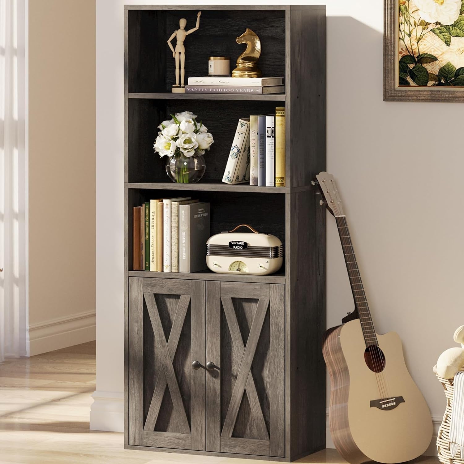 Industrial Floor Standing 5 Shelf Bookcase With Doors