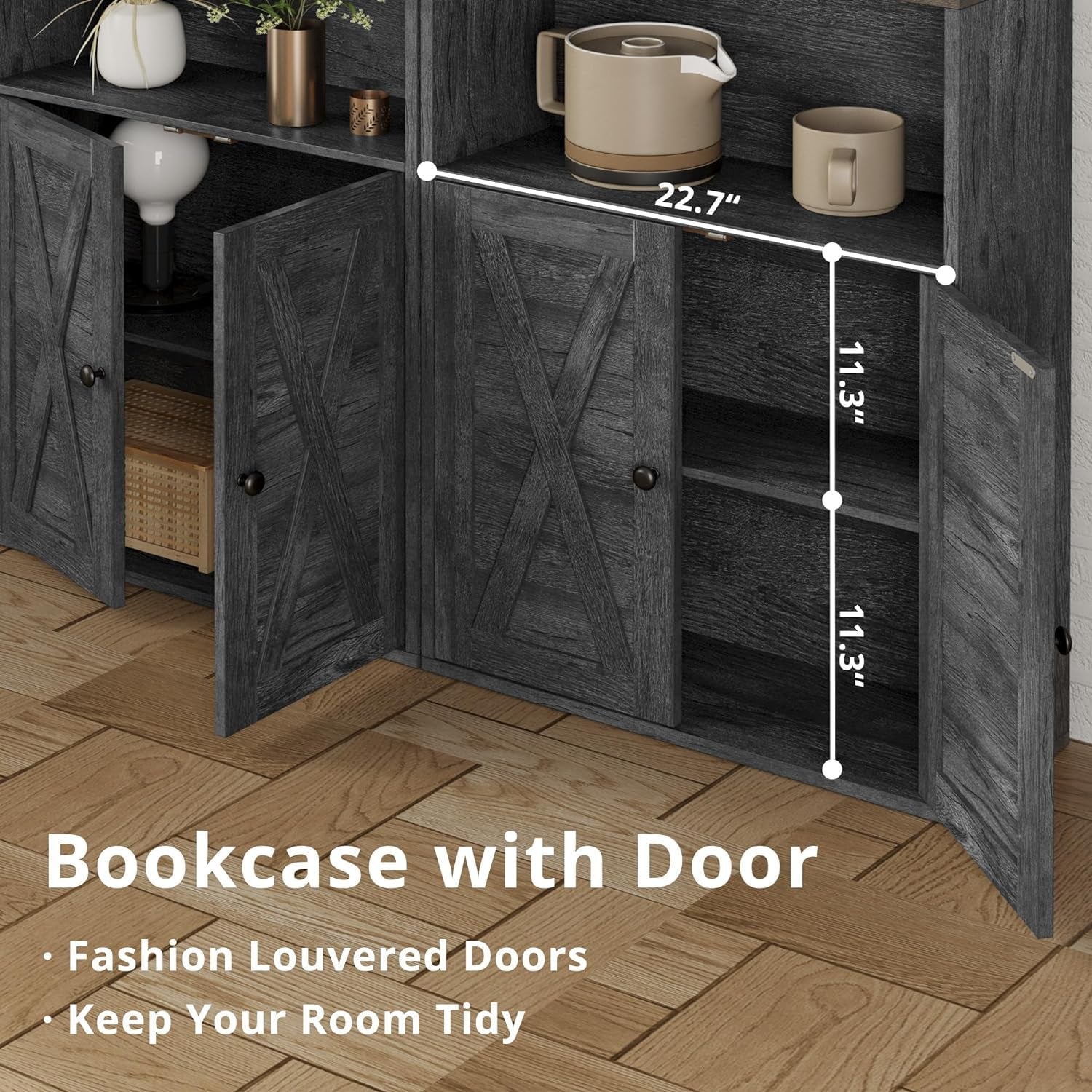 Industrial Floor Standing 5 Shelf Bookcase With Doors