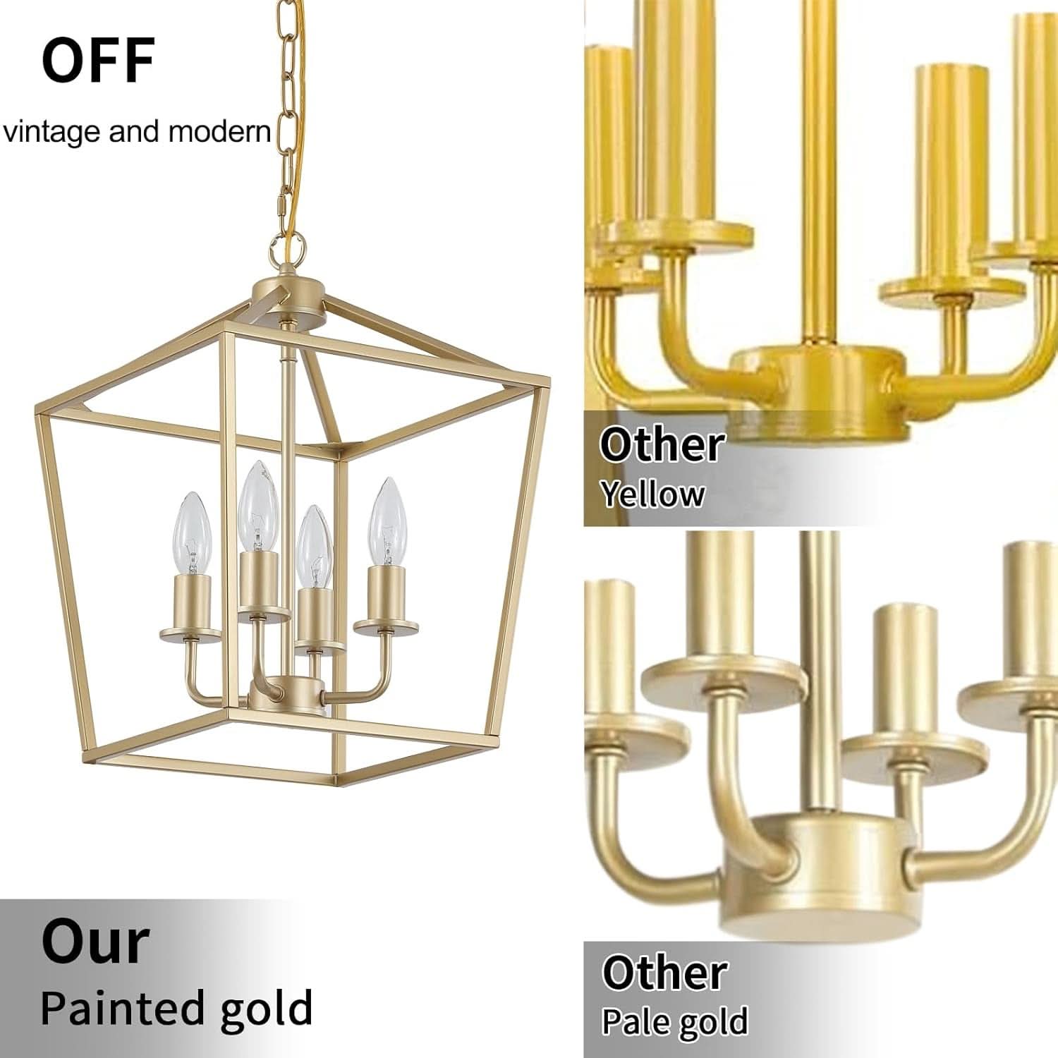 Industrial Gold Four Light Chandelier Lantern Fixture