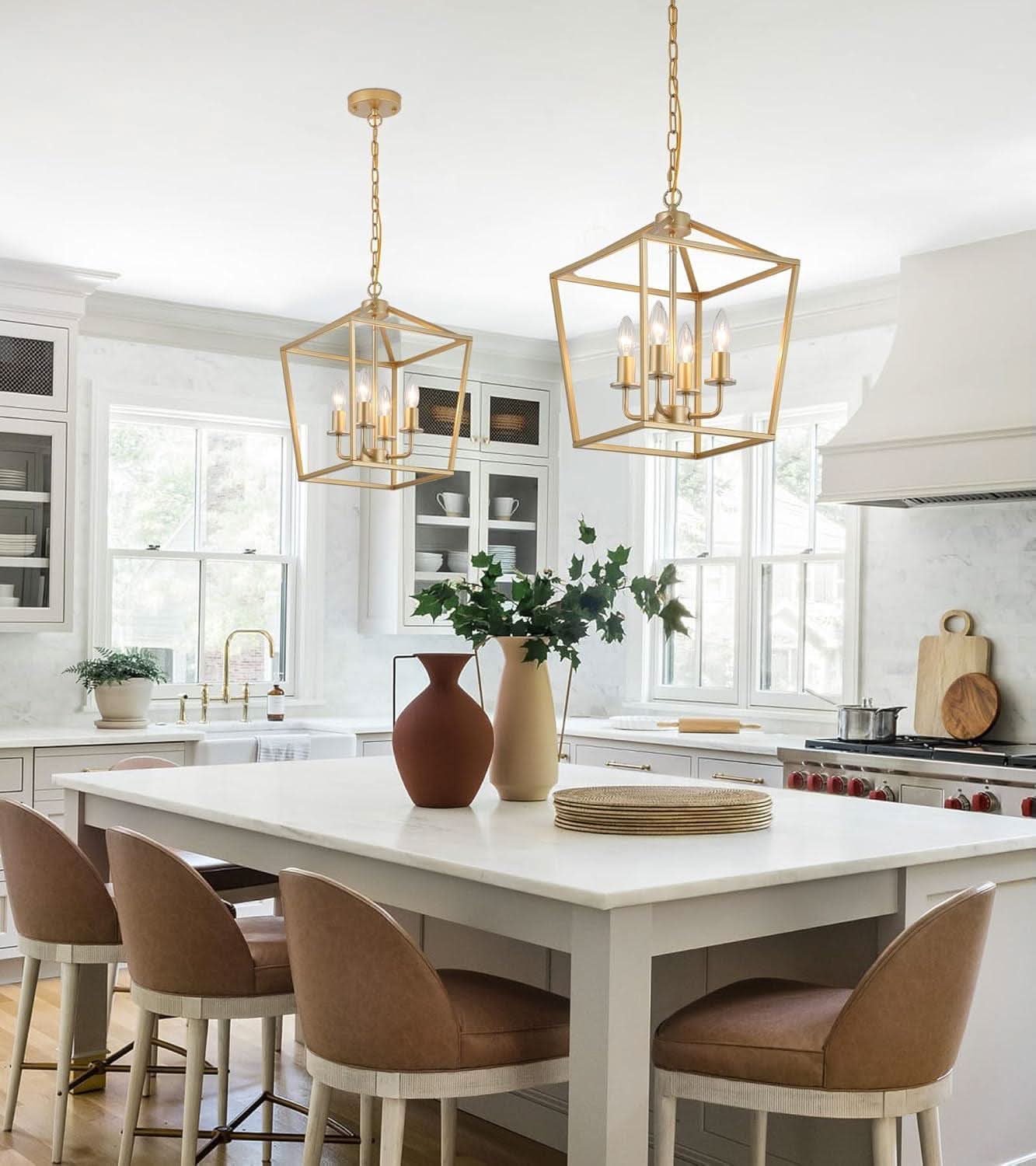 Industrial Gold Four Light Chandelier Lantern Fixture