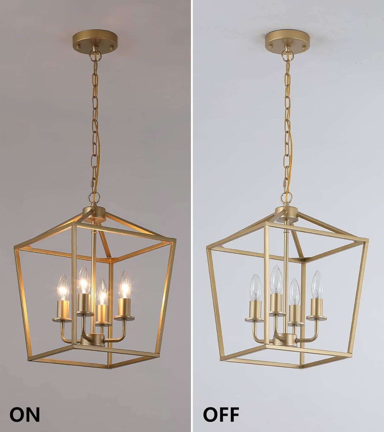 Industrial Gold Four Light Chandelier Lantern Fixture