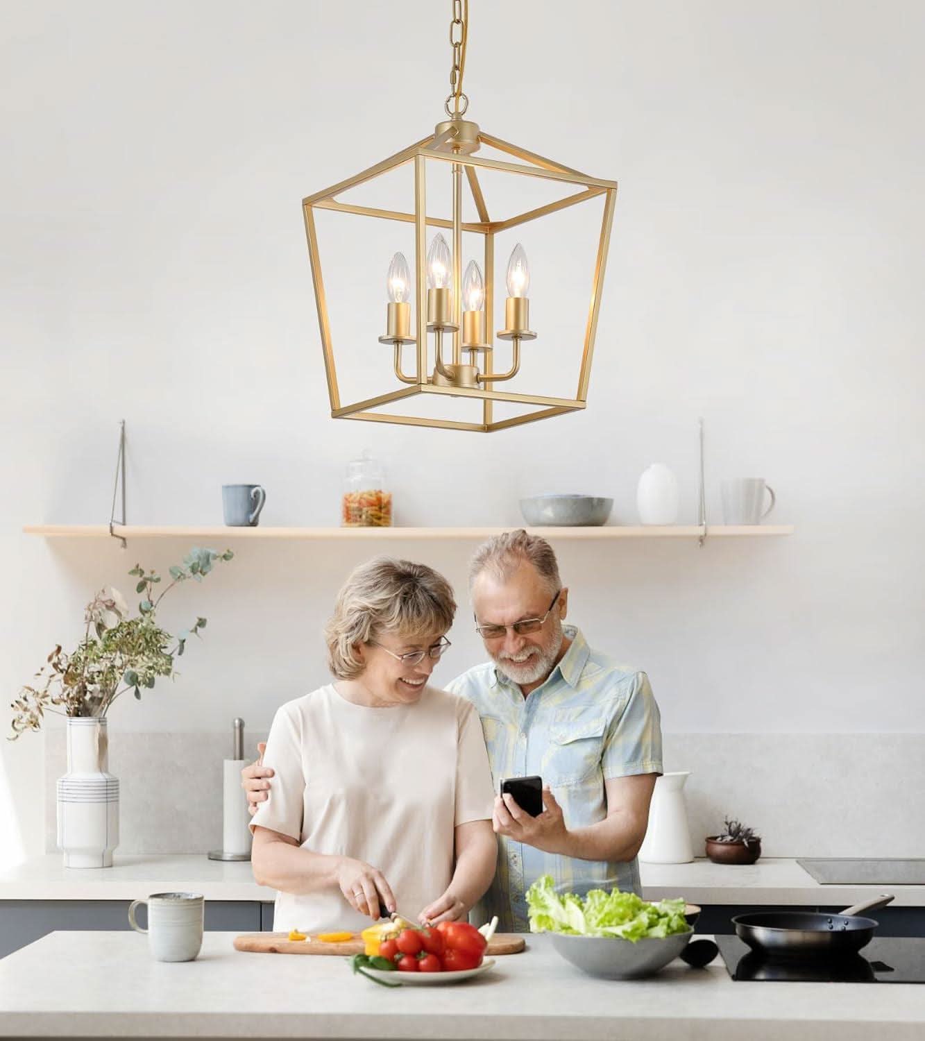 Industrial Gold Four Light Chandelier Lantern Fixture