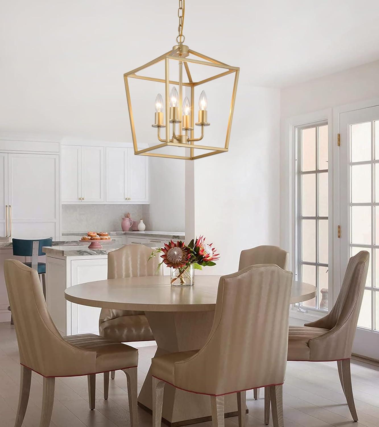 Industrial Gold Four Light Chandelier Lantern Fixture