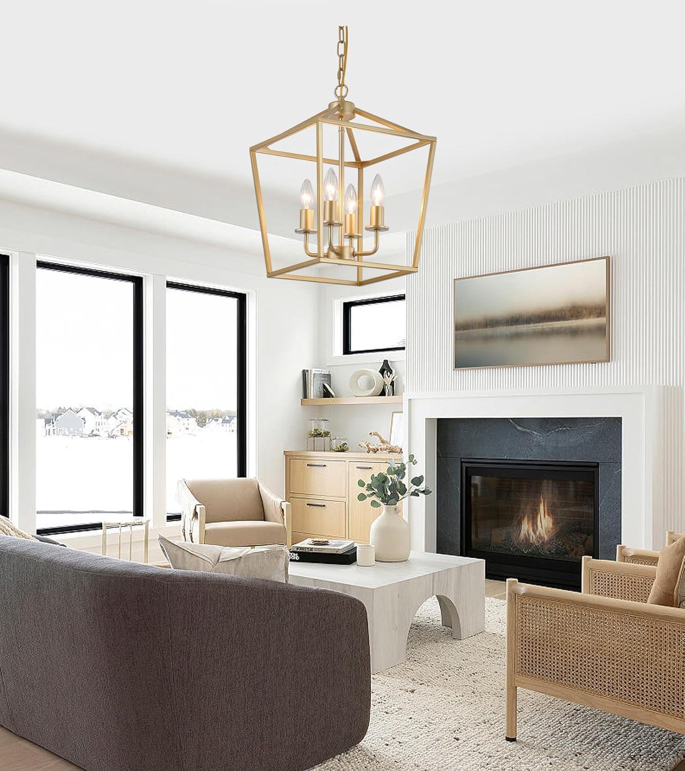 Industrial Gold Four Light Chandelier Lantern Fixture