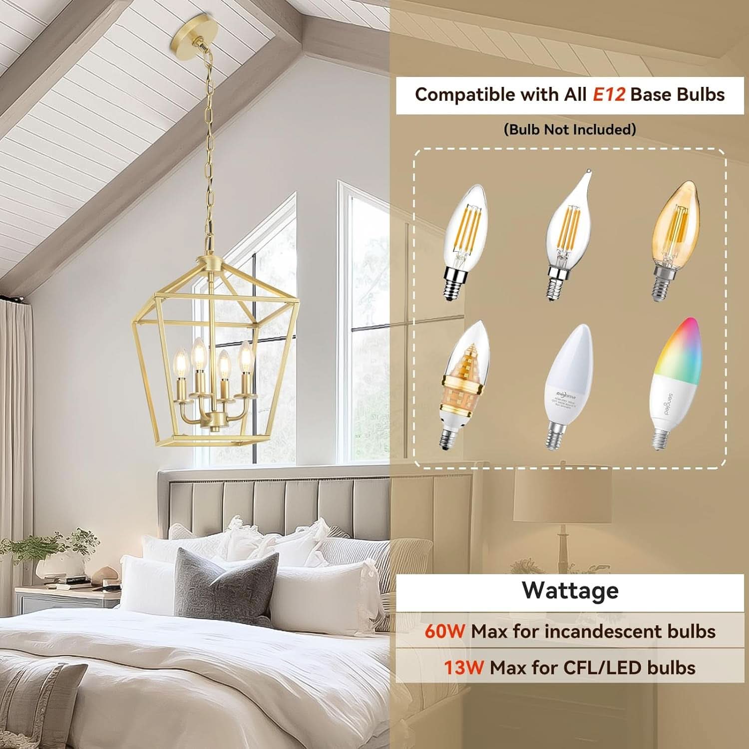 Industrial Gold Lantern Chandelier 4 Light Adjustable