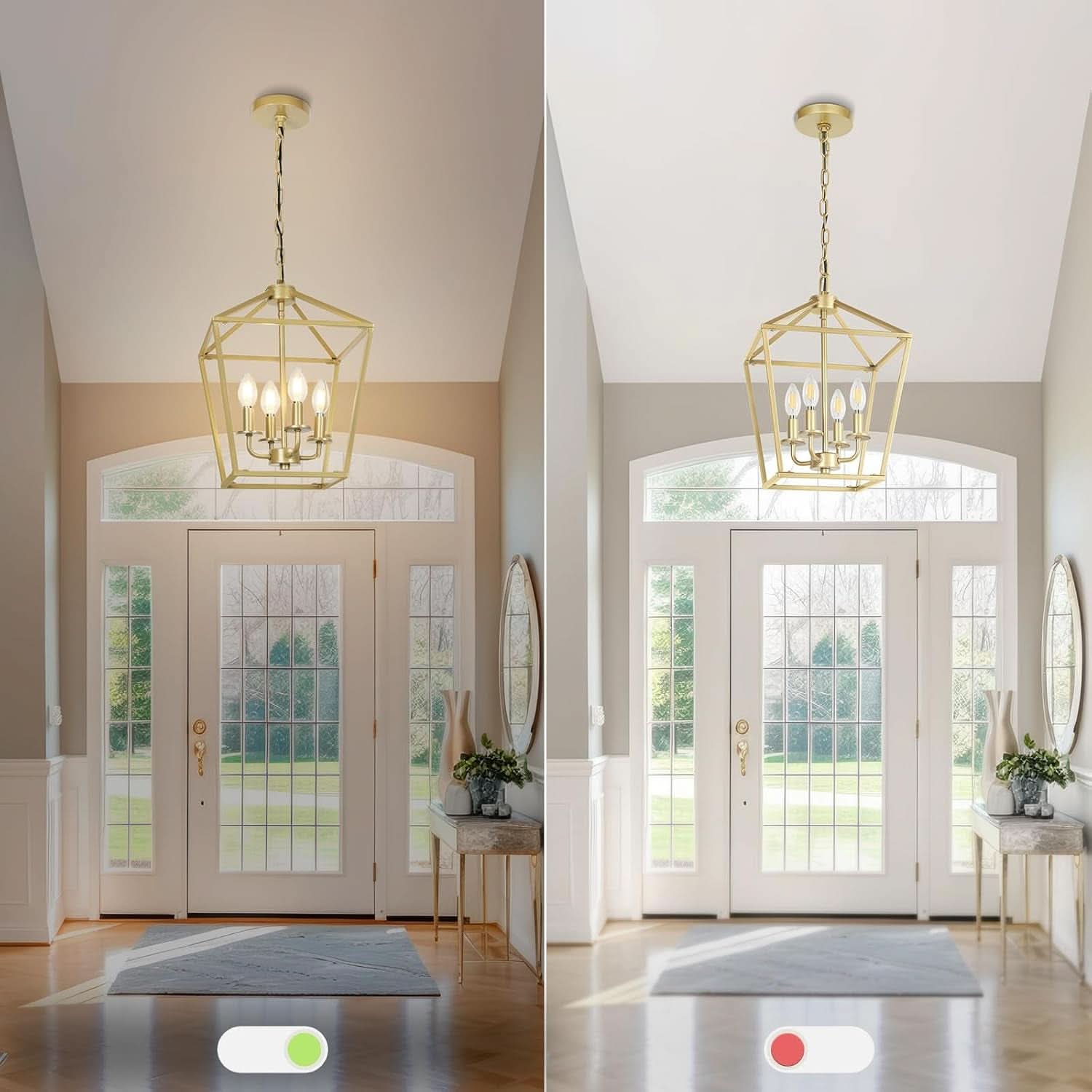 Industrial Gold Lantern Chandelier 4 Light Adjustable