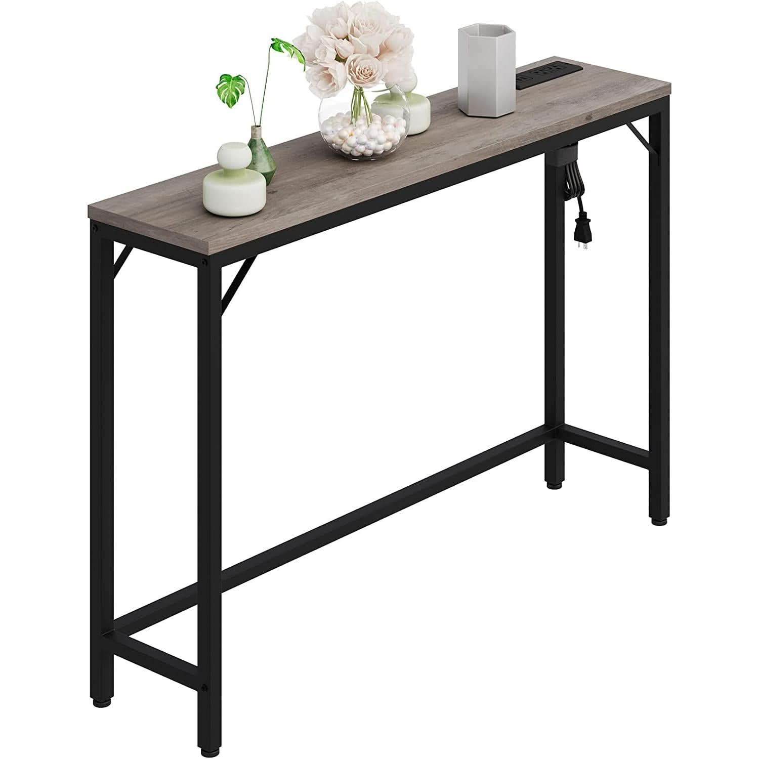 Industrial Grey Console Table With Charging Station