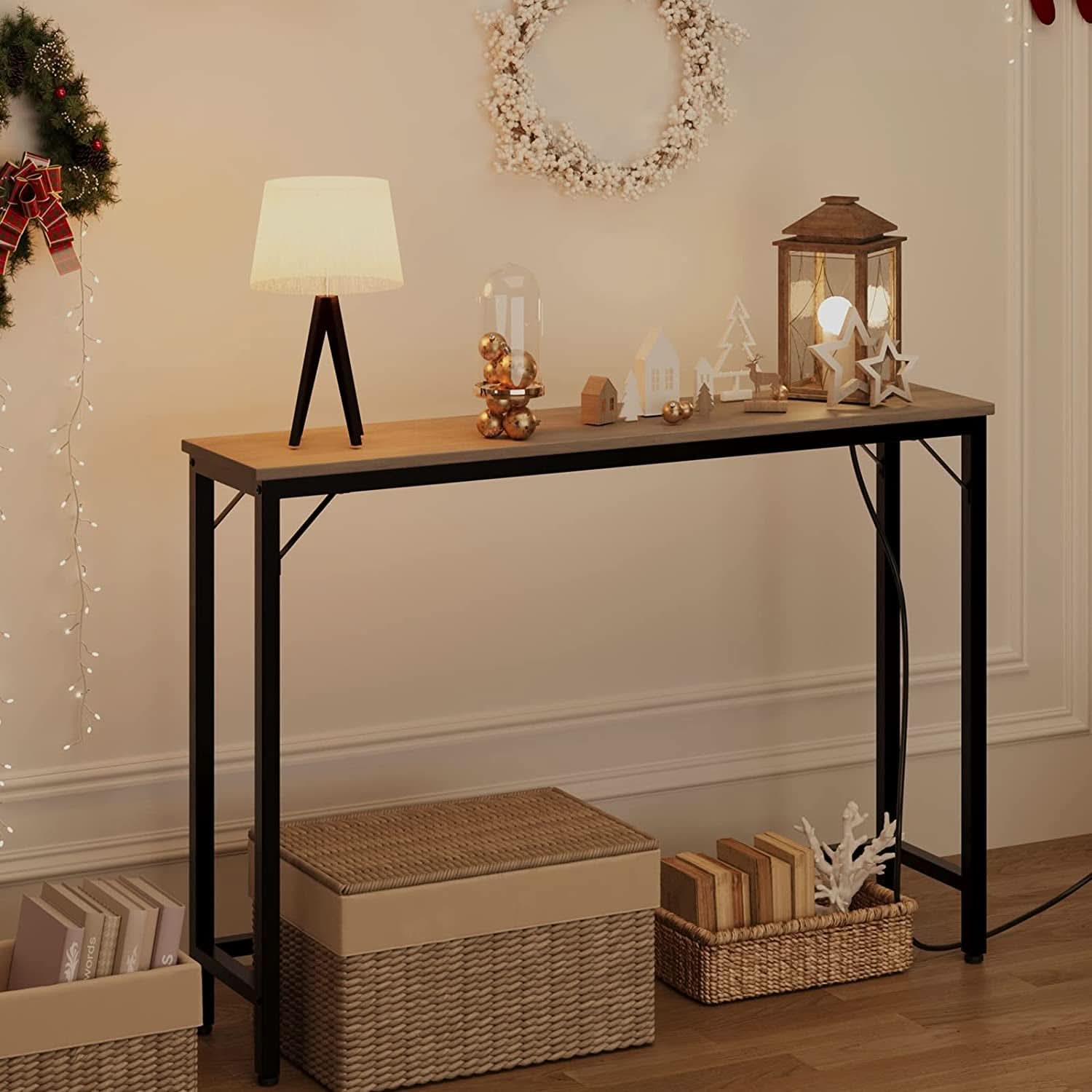 Industrial Grey Console Table With Charging Station
