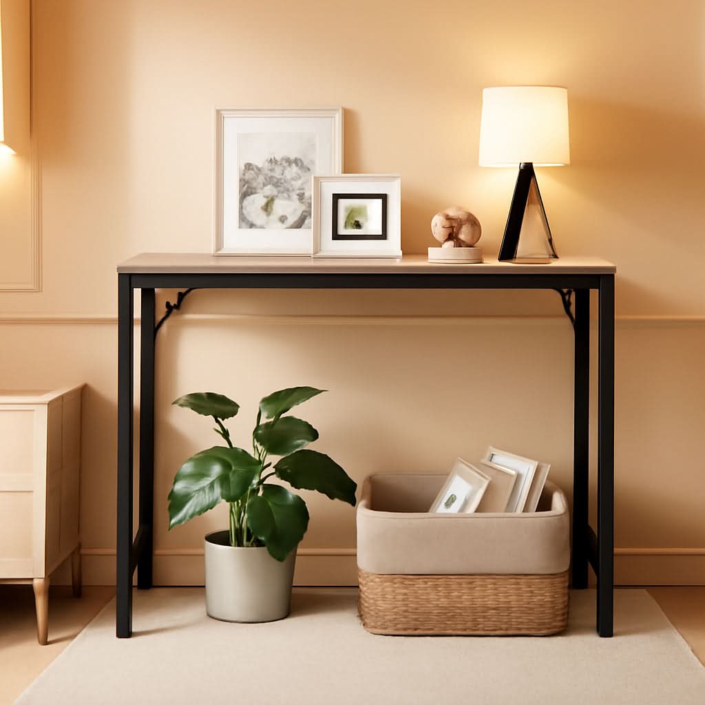 Industrial Grey Console Table With Charging Station