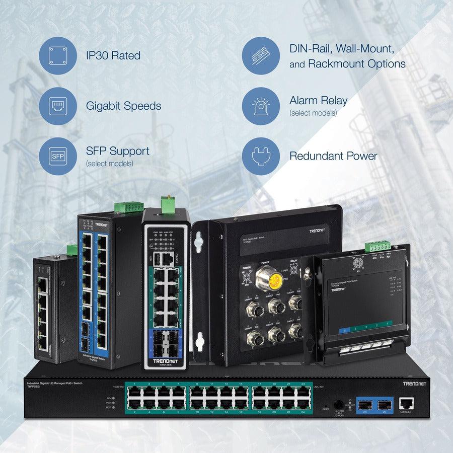 Industrial PoE+ DIN-Rail Switch - 5-Port Fast Ethernet Network Solution | TrendNet TI-PE50