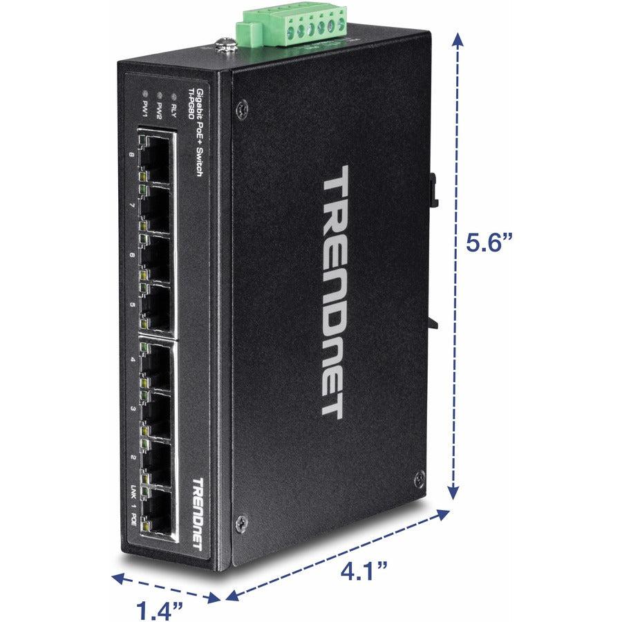 Industrial PoE Switch - 8-Port Gigabit DIN-Rail Ethernet Switch | TRENDnet TI-PG80