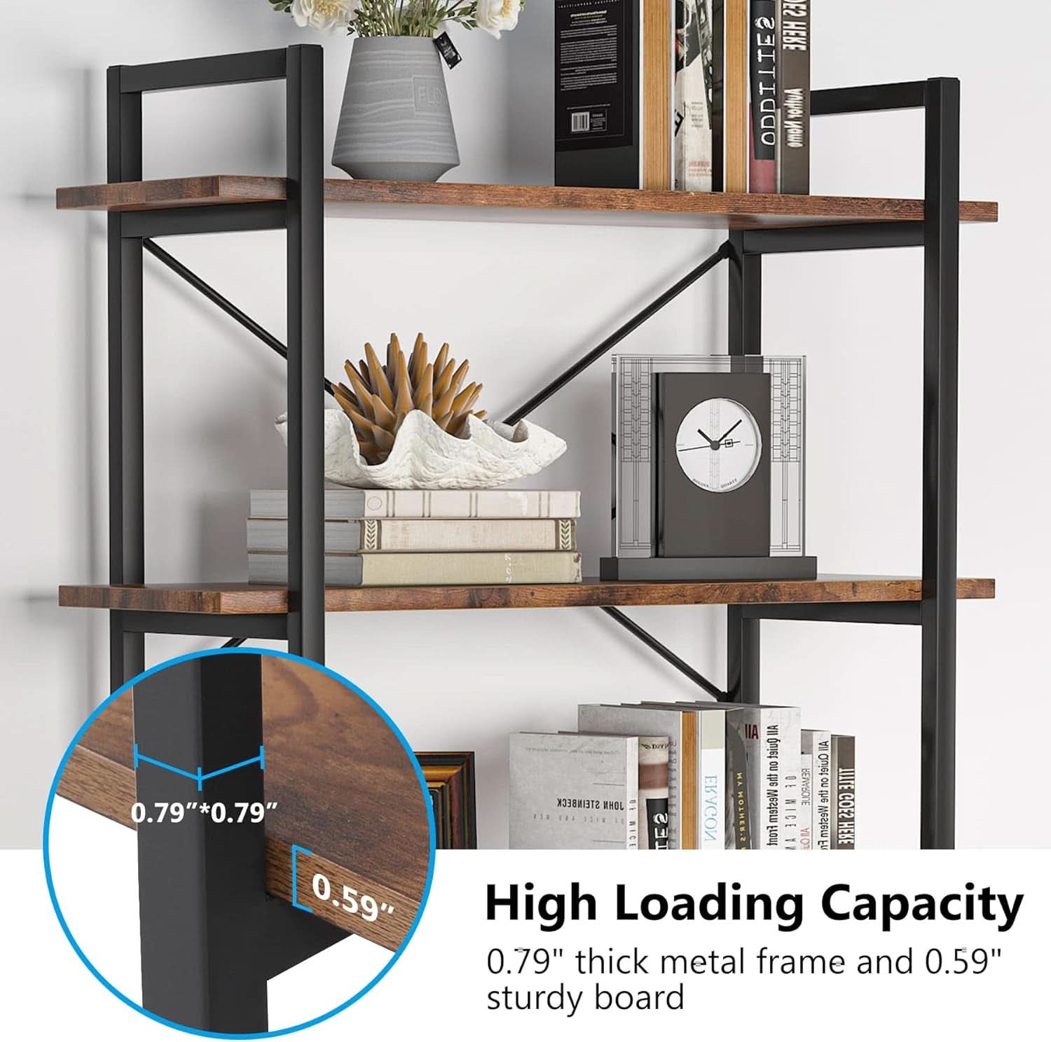 Industrial Rustic 5 Tier Etagere Bookshelf With Metal Frame