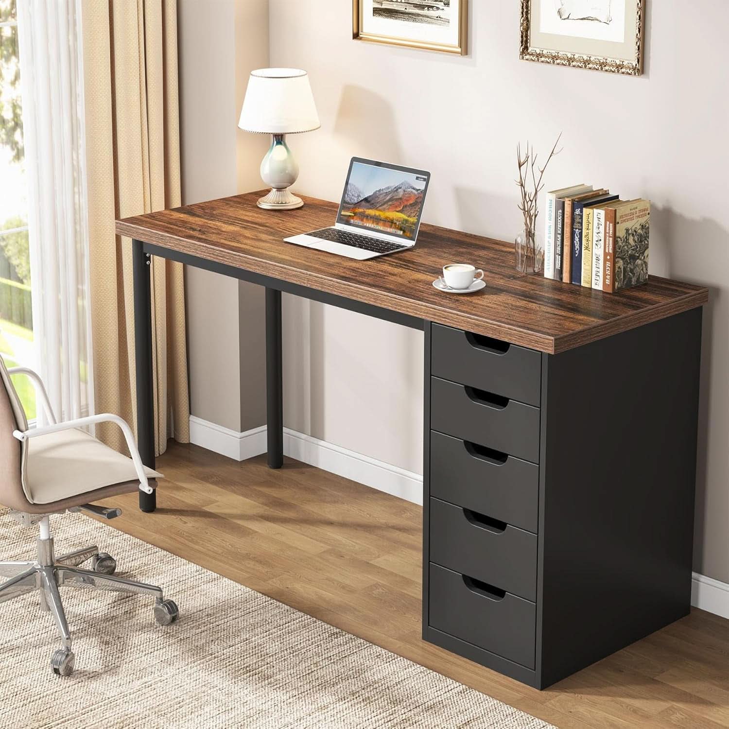 Industrial Rustic Brown Forty Seven Inch Computer Desk Storage
