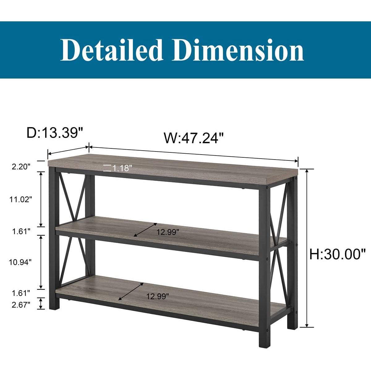 Industrial Rustic Sofa Table With Open Storage Shelves