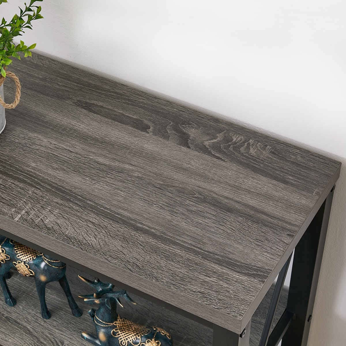 Industrial Rustic Sofa Table With Open Storage Shelves
