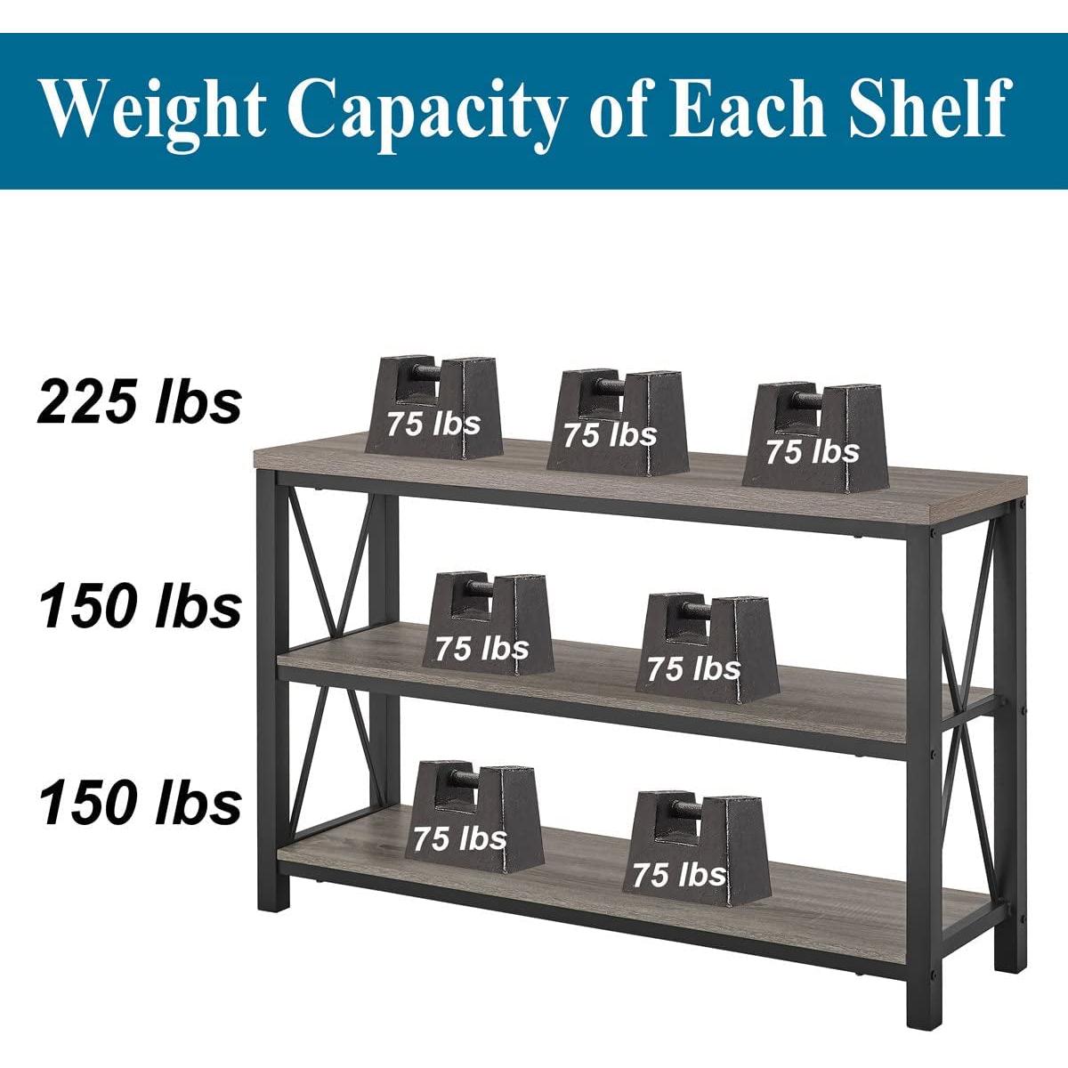Industrial Rustic Sofa Table With Open Storage Shelves