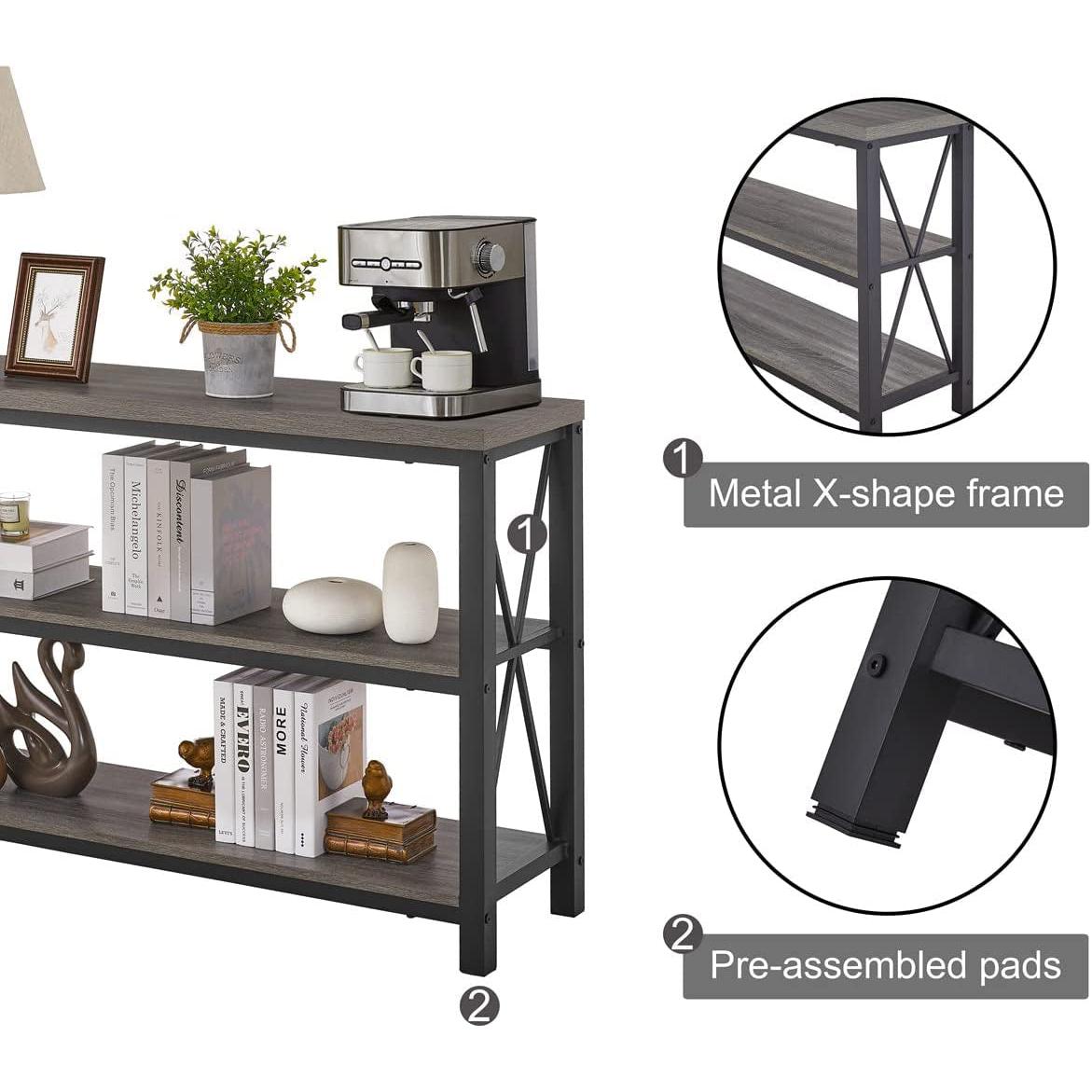 Industrial Rustic Sofa Table With Open Storage Shelves