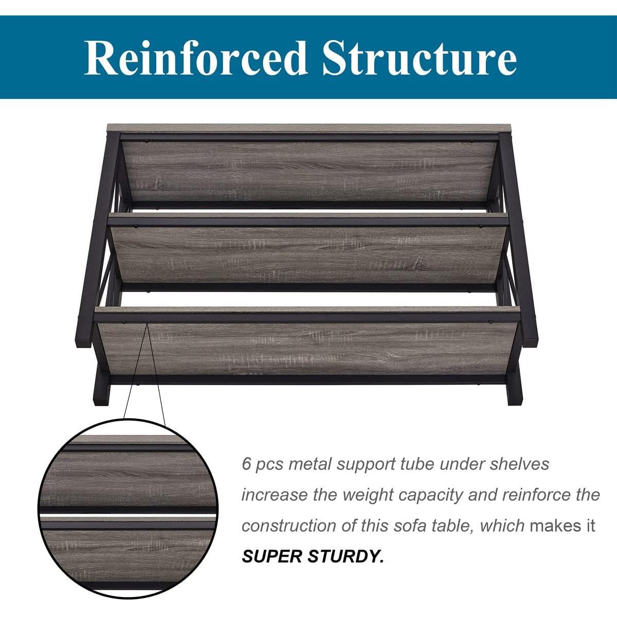 Industrial Rustic Sofa Table With Open Storage Shelves