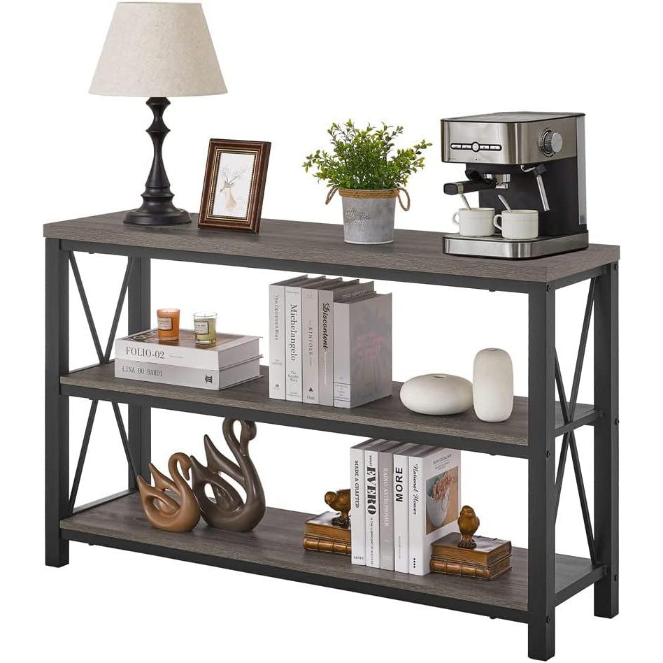 Industrial Rustic Sofa Table With Open Storage Shelves