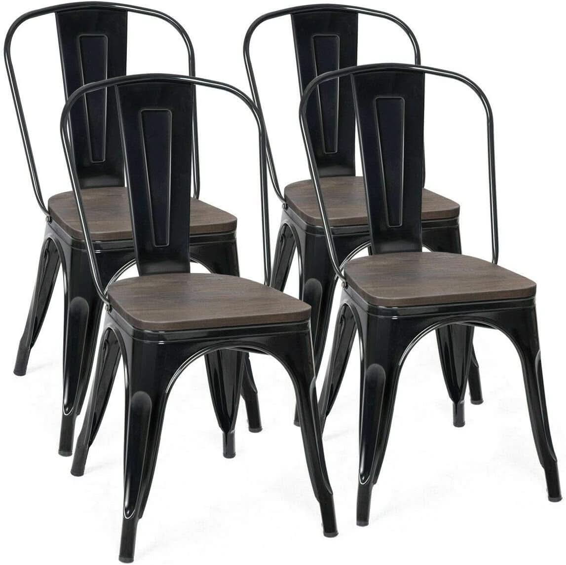 Industrial Stackable Metal Stools Set Of 4 With Elm Seats
