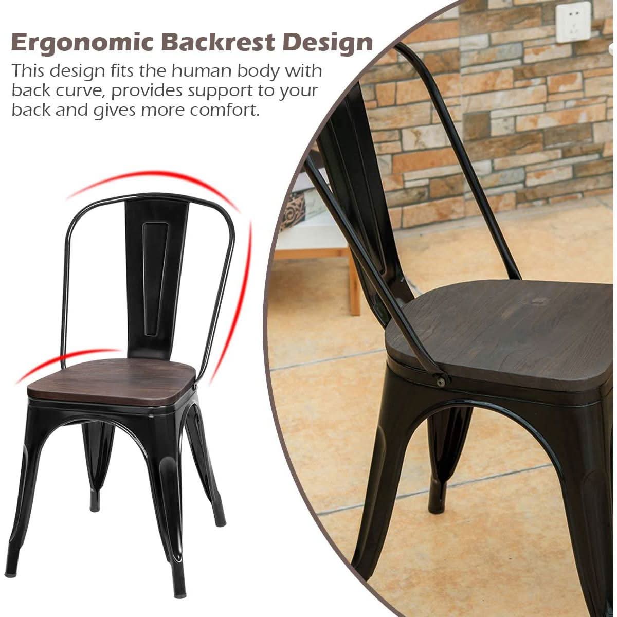 Industrial Stackable Metal Stools Set Of 4 With Elm Seats