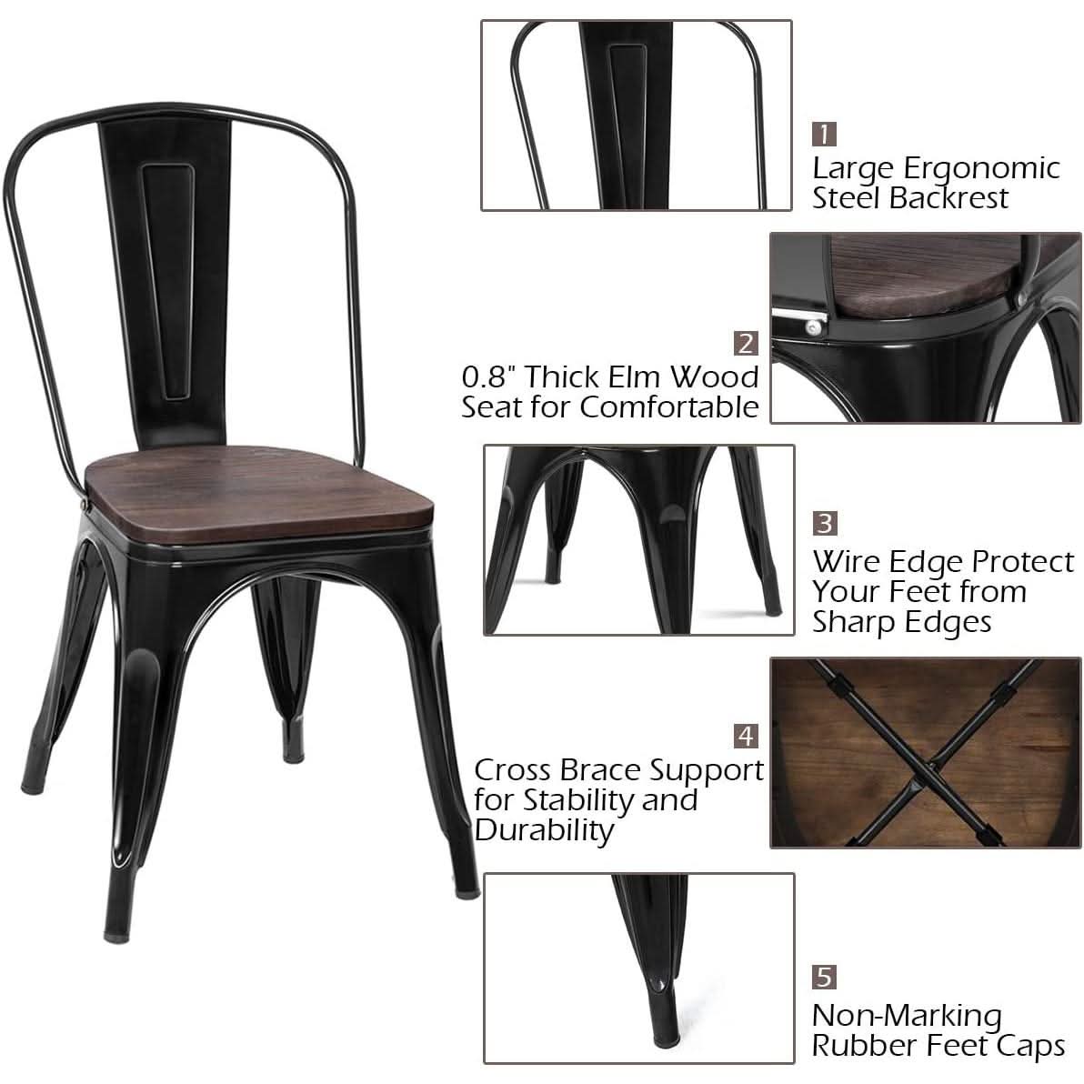 Industrial Stackable Metal Stools Set Of 4 With Elm Seats