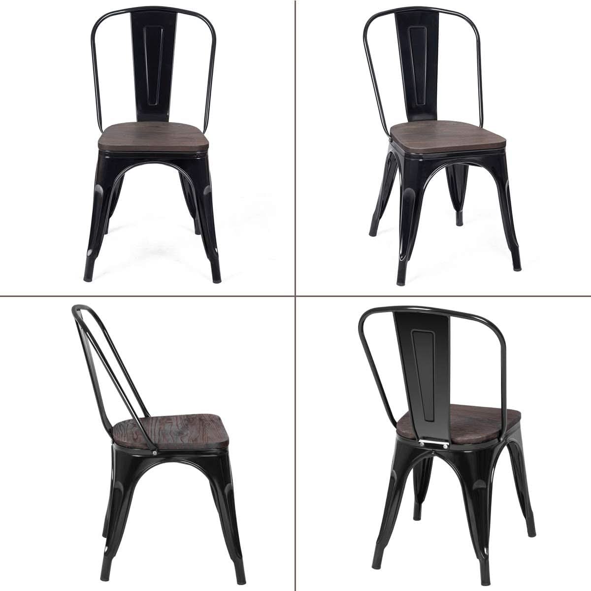 Industrial Stackable Metal Stools Set Of 4 With Elm Seats