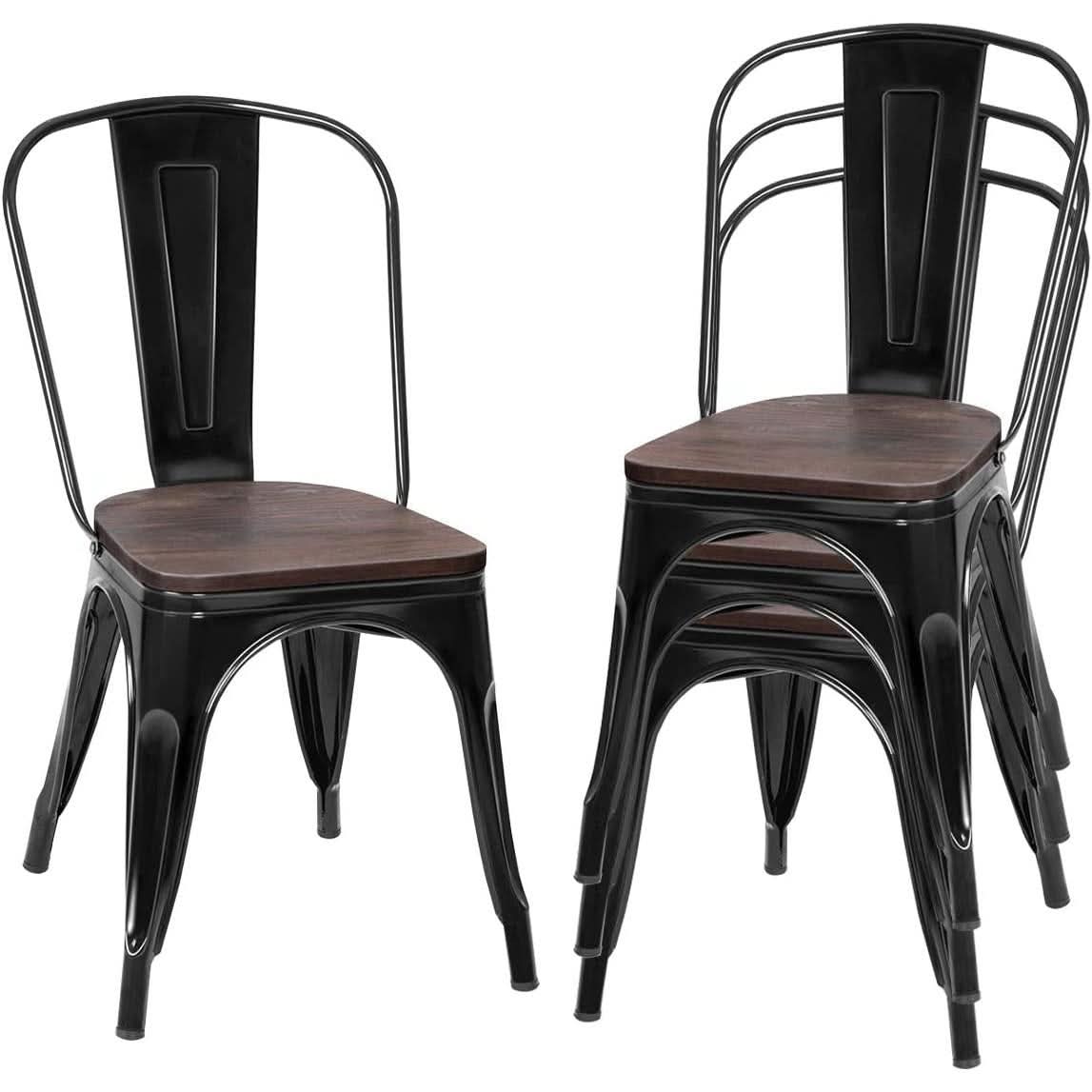 Industrial Stackable Metal Stools Set Of 4 With Elm Seats