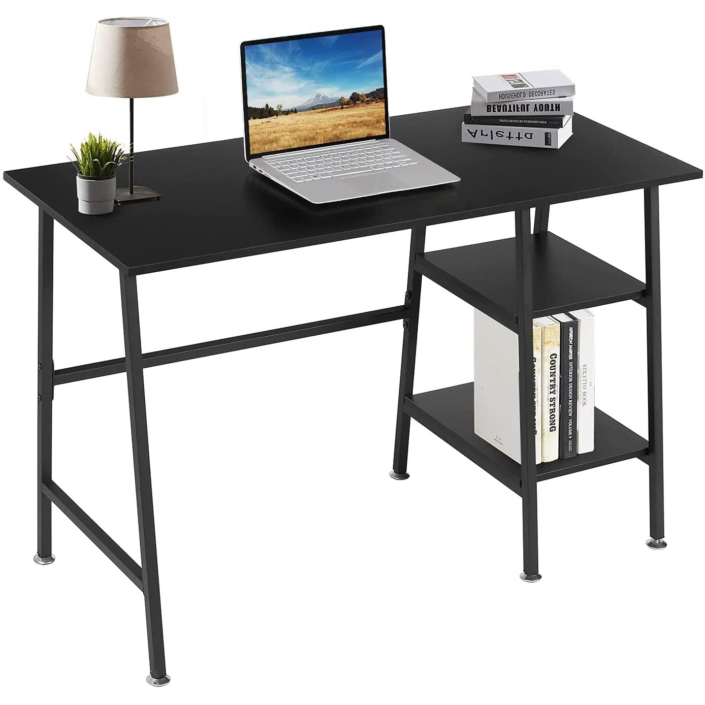Industrial Style Computer Desk With Storage Shelves