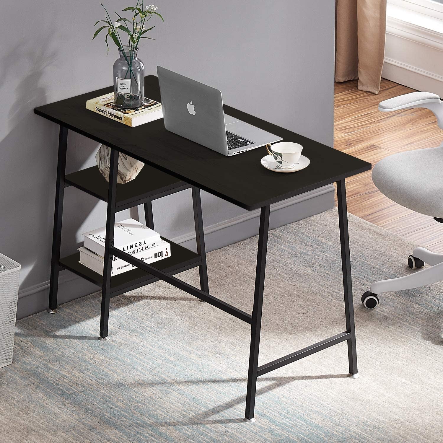 Industrial Style Computer Desk With Storage Shelves