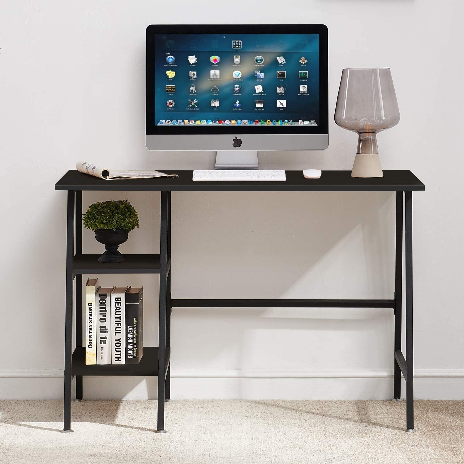 Industrial Style Computer Desk With Storage Shelves