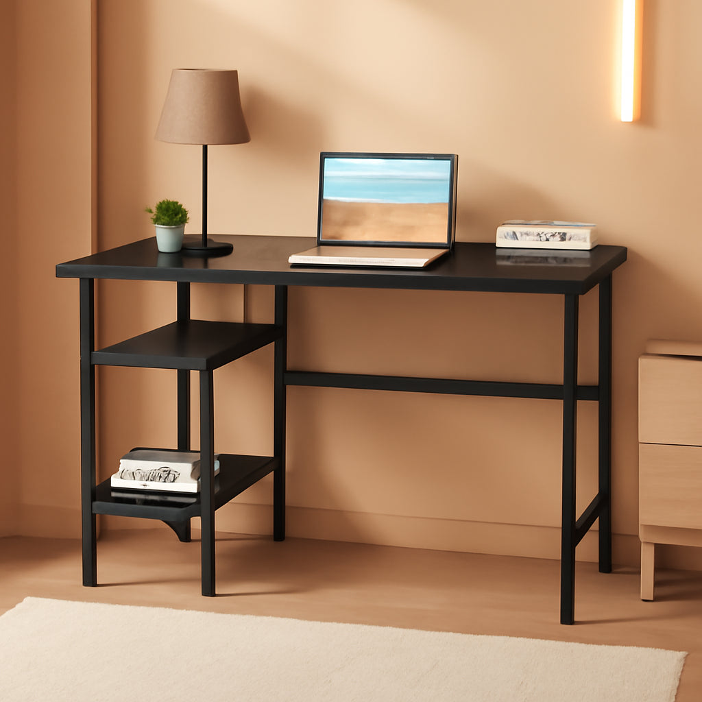 Industrial Style Computer Desk With Storage Shelves