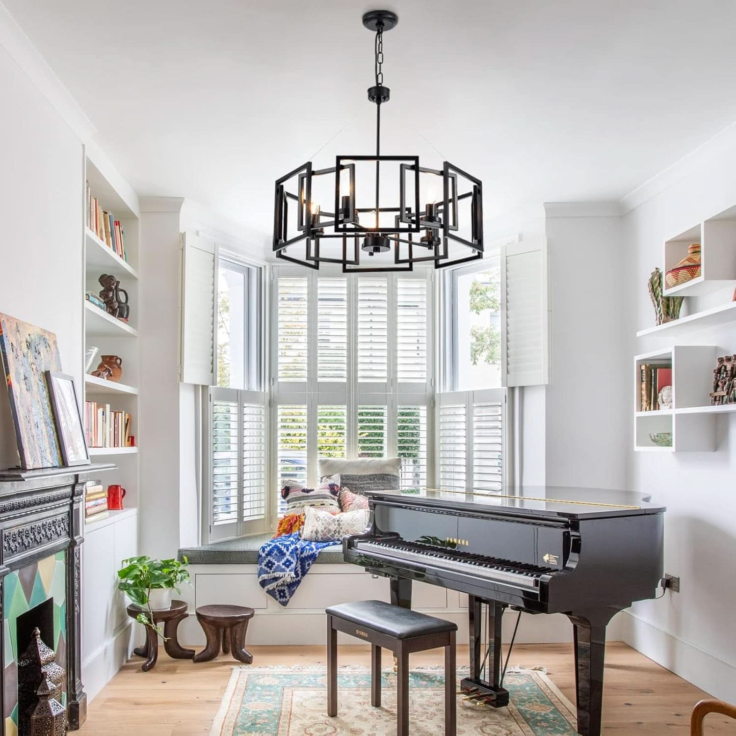 Industrial Style Five Light Matte Black Pendant Chandelier