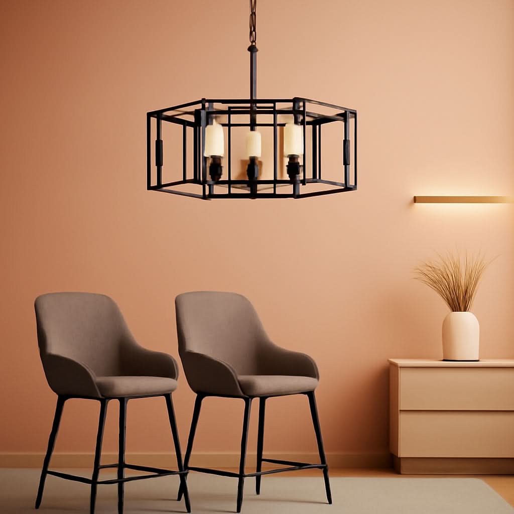 Industrial Style Five Light Matte Black Pendant Chandelier
