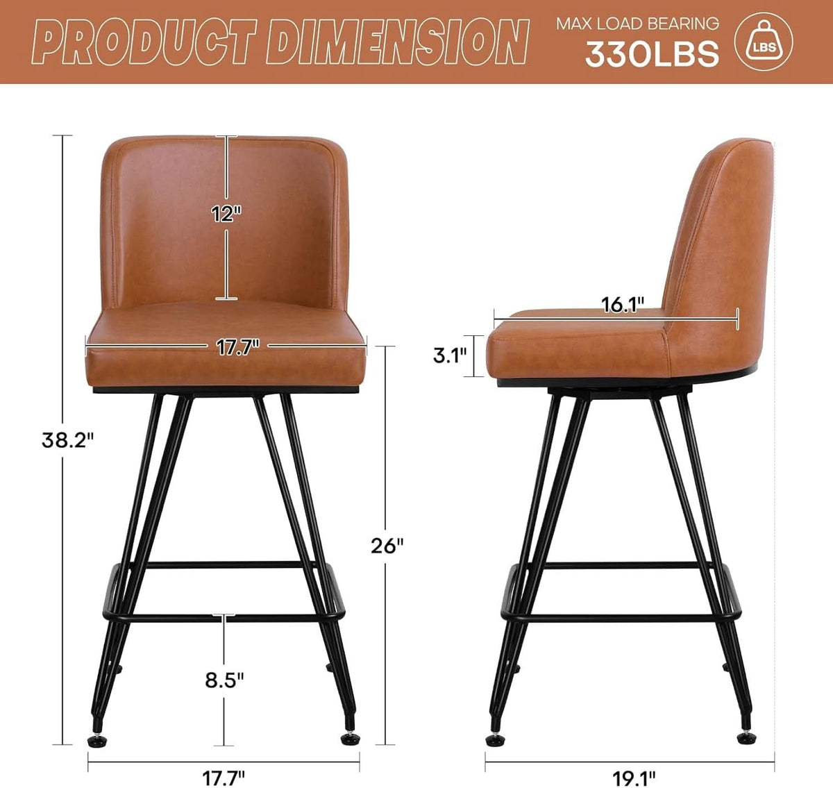 Industrial Swivel Bar Stools Set of Four 26 Inch