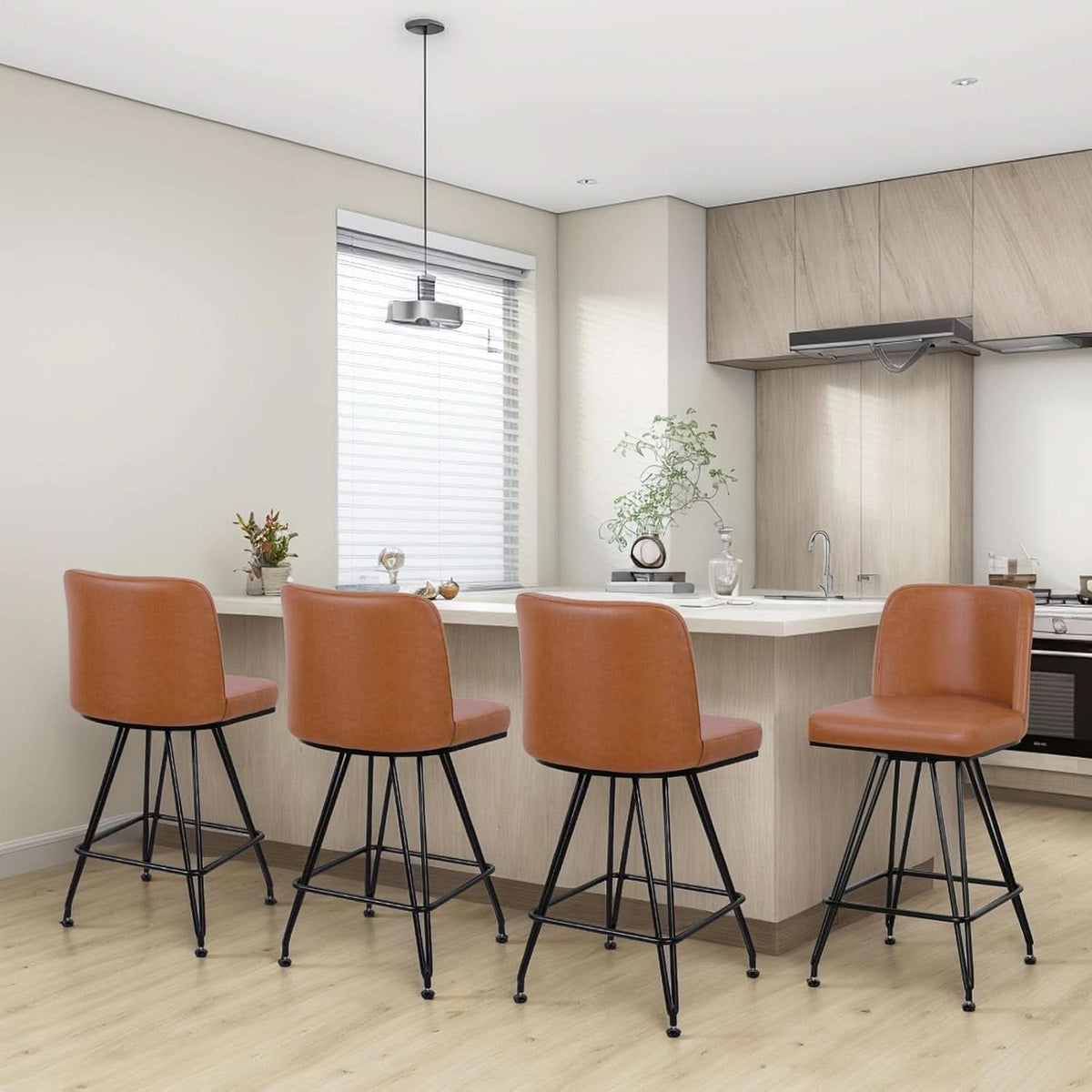 Industrial Swivel Bar Stools Set of Four 26 Inch