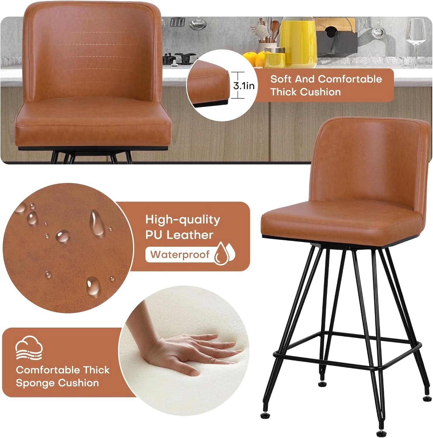Industrial Swivel Bar Stools Set of Four 26 Inch