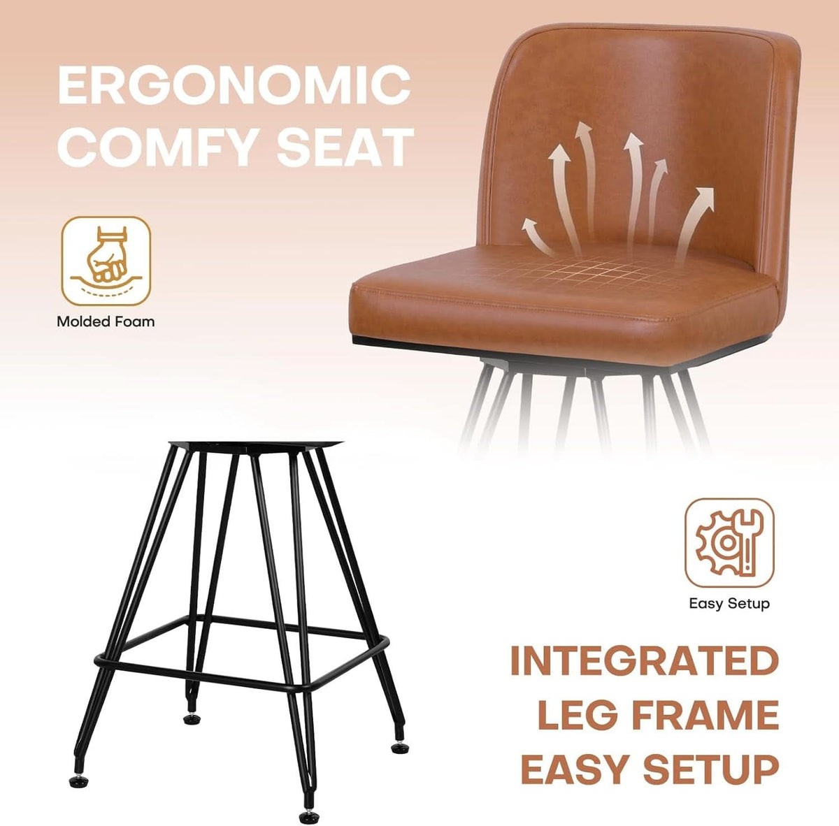 Industrial Swivel Bar Stools Set of Four 26 Inch