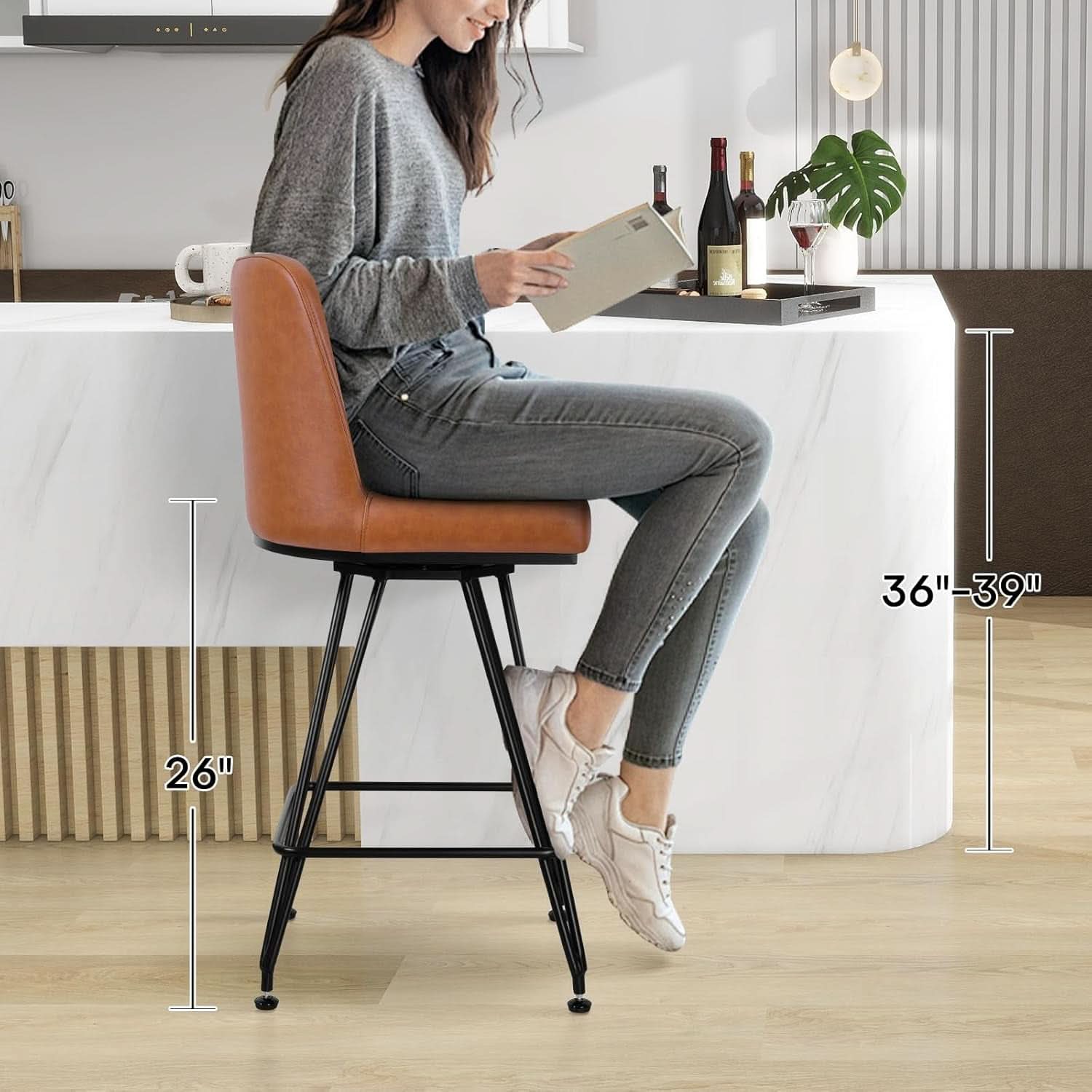 Industrial Swivel Bar Stools Set of Four 26 Inch