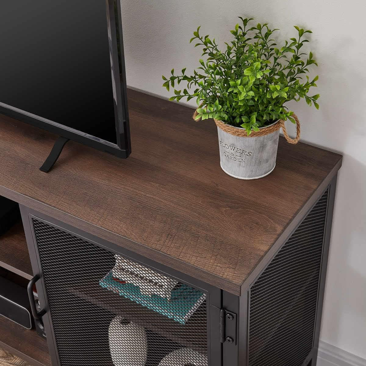 Industrial TV Stand 60Inch Walnut Brown For Living Room