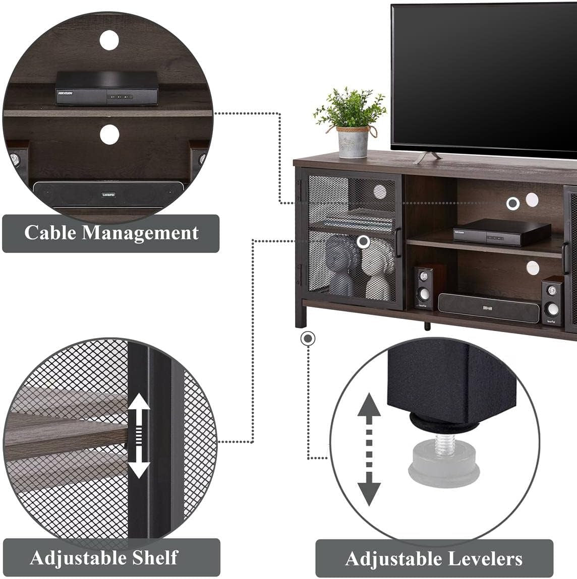 Industrial TV Stand 60Inch Walnut Brown For Living Room