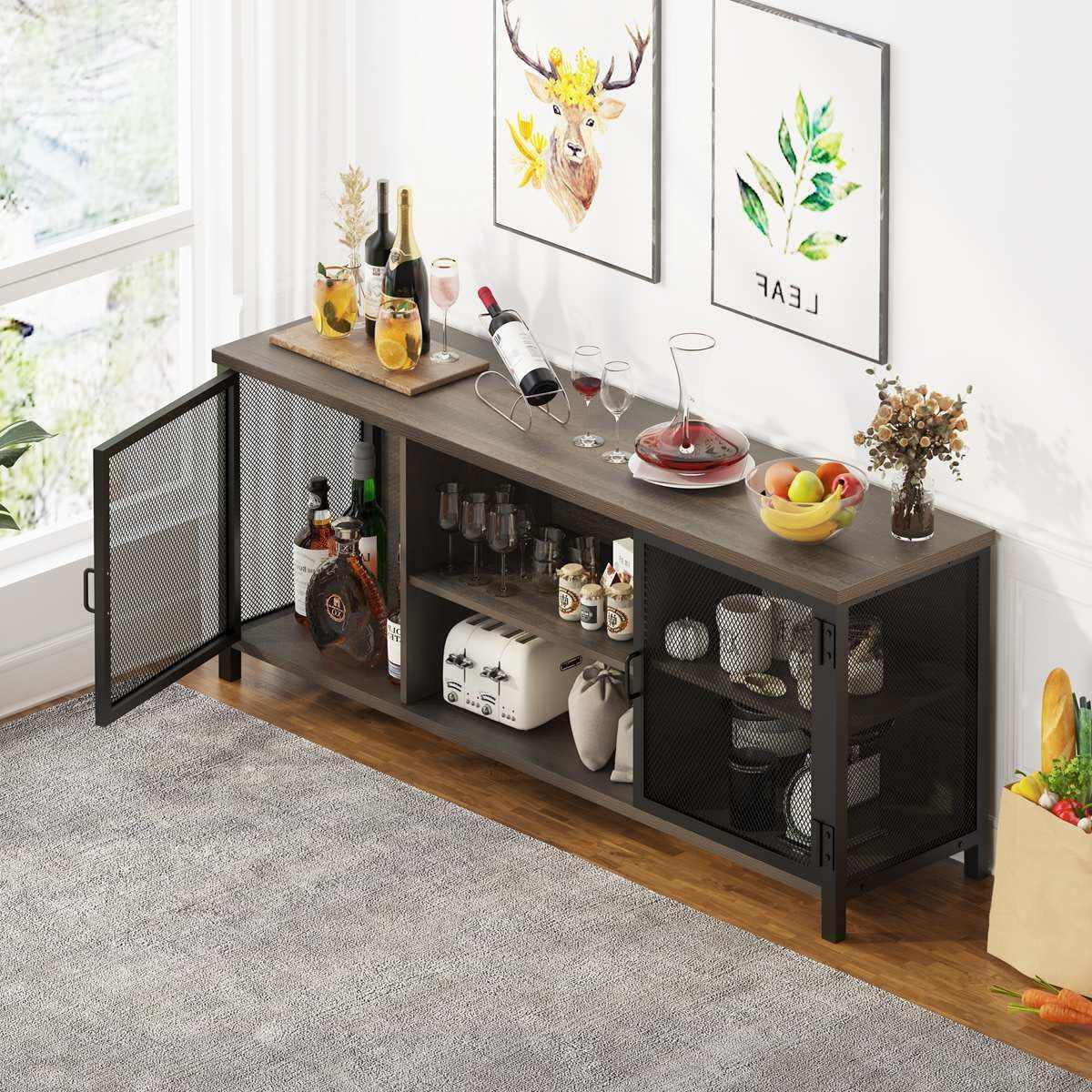 Industrial TV Stand 60Inch Walnut Brown For Living Room