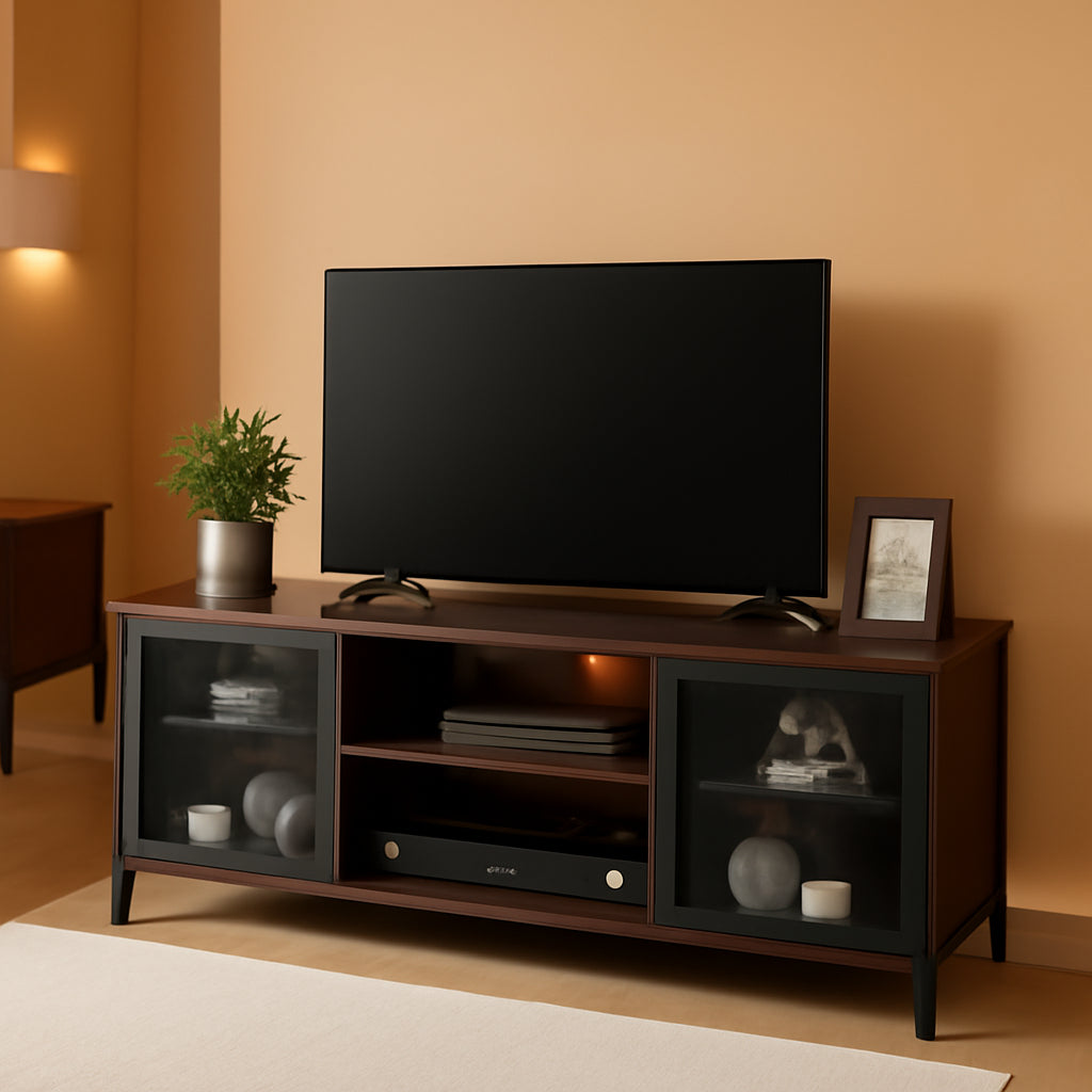 Industrial TV Stand 60Inch Walnut Brown For Living Room