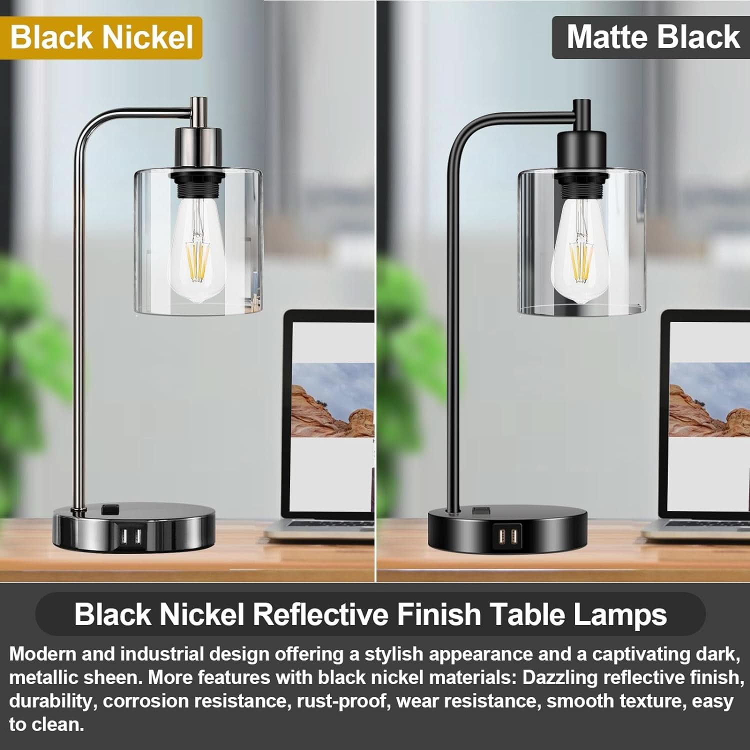 Industrial Table Lamps Black Nickel Touch Control Dimmable
